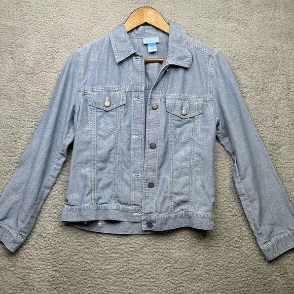 Sigrid Olsen SO blue lightweight faux denim Jacket Sz small - Picture 1 of 8